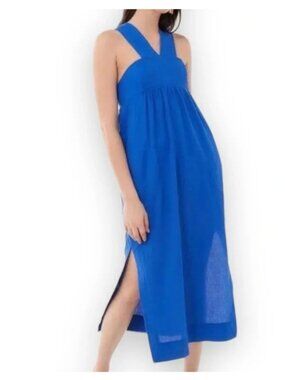 Urban Outfitters Women's Blue Y-Neck Split Side Santiana Summer Maxi Dress Small